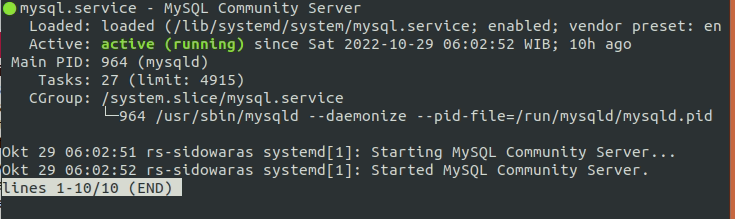 Status MySQL sudah terinstall dan aktif